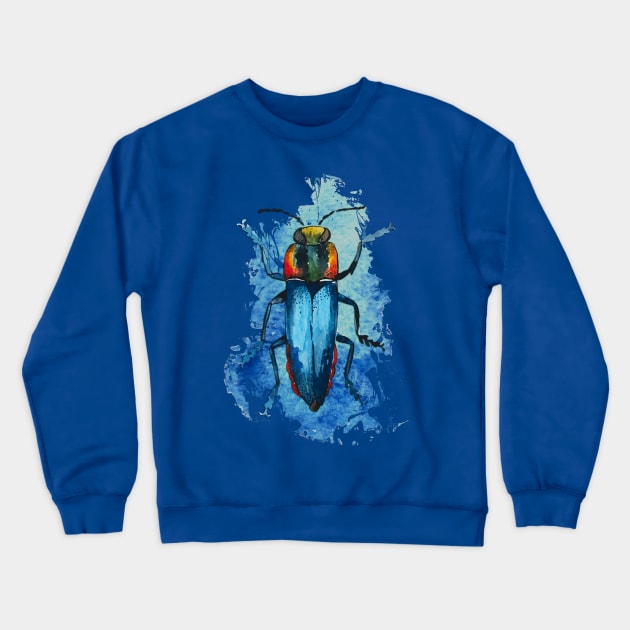 Beautiful Watercolor crawling BUG Blue Crewneck Sweatshirt by EDDArt